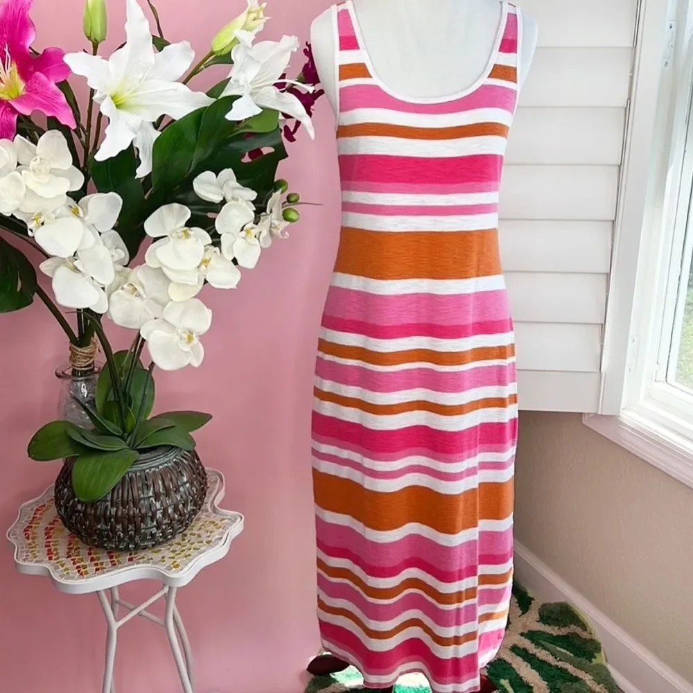 Tommy Bahama Casual Scoop Neck Stripe Maxi Dress XS